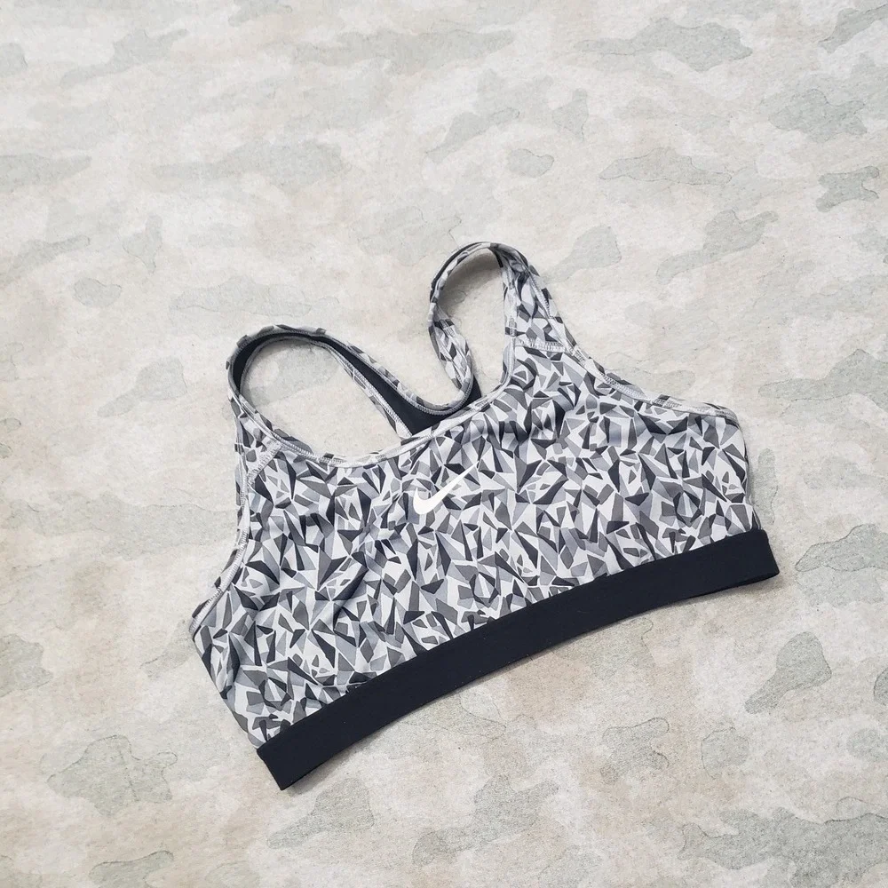 Nike Sports Bra Womens Large Gray Dri-Fit Pullover Gym Fitness Running Outdoors